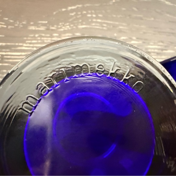 littala Marimekko Kivi Glass Cobalt Blue Votive Candles Holders Finland Pair - Picture 3 of 5